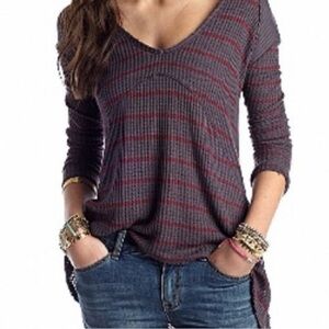 Free People Tunic women XS Sunset Park Drippy Thermal Waffle knit raw edges